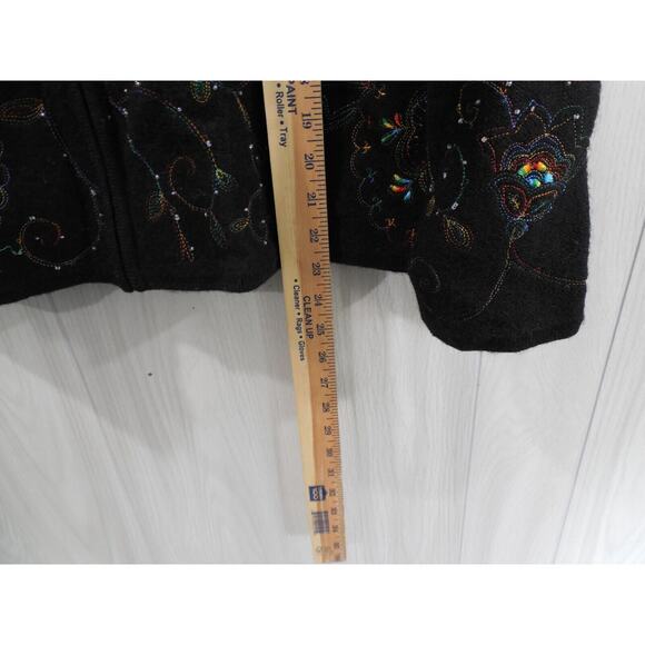 Bechamel Wool Vintage Cardigan Sweater Women’s Black Floral Beaded Embroidery PL - Picture 8 of 9